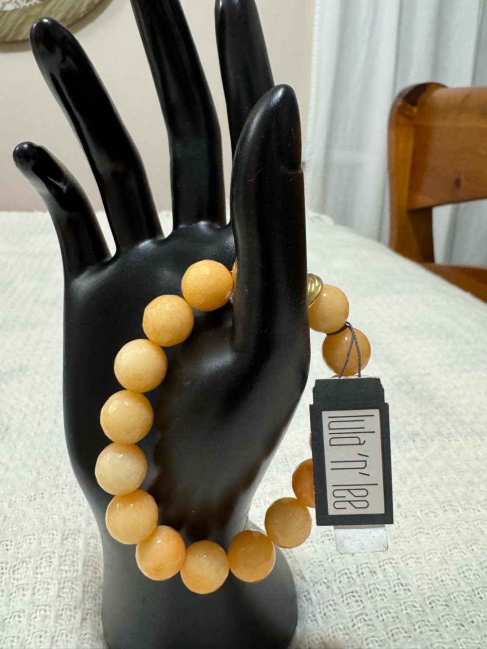 Lula N Lee Tangerine Jade Golden Yellow Beaded Stretch Bracelet New